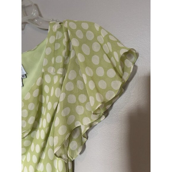 90s Vintage 100% Silk Polka Dot Dress Pastel Green Sheer Papell Boutique Petite - Picture 10 of 16
